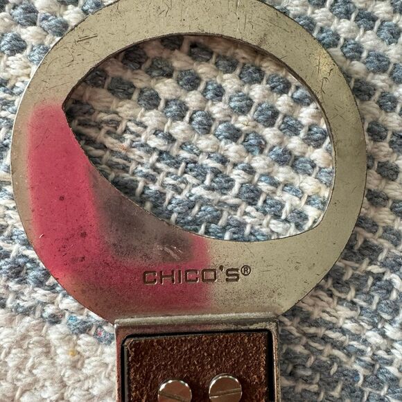 Chico's Brown Belt with Silver and Gold Accents Adjustable - leather slide - Picture 4 of 10